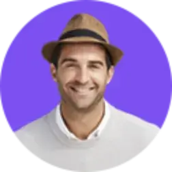 Team member with purple background