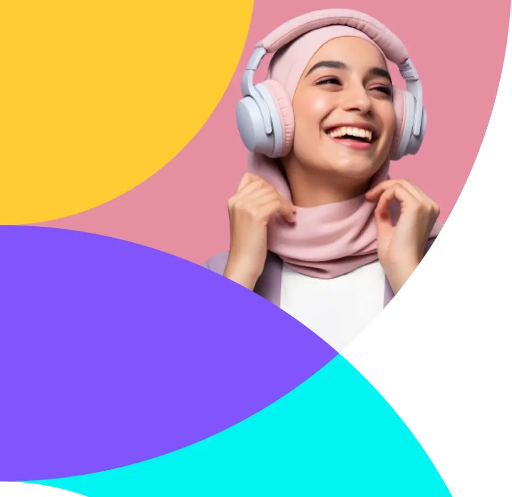 curly haired girl with headphones