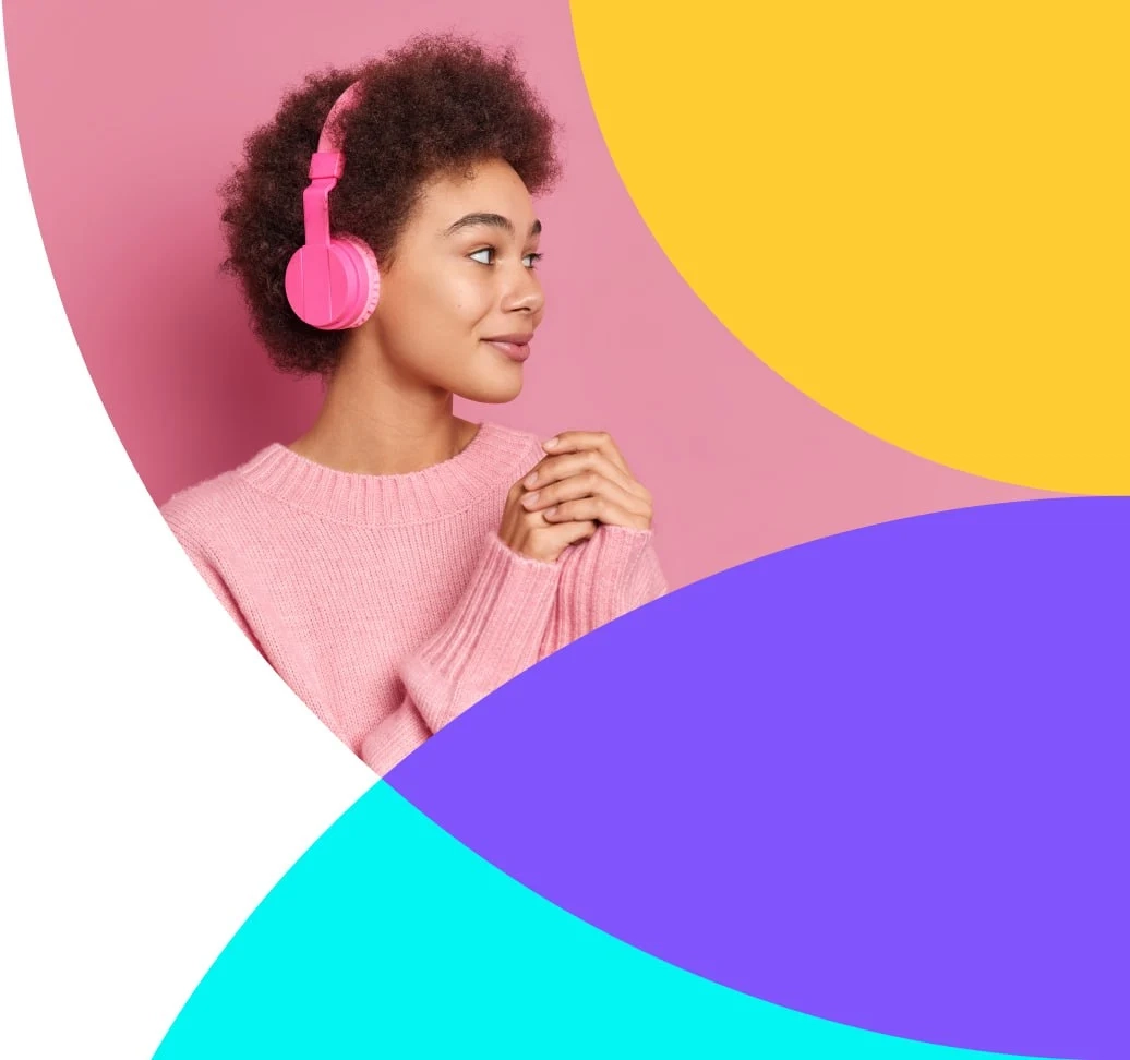 curly haired girl with headphones